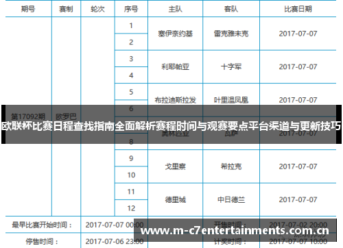 欧联杯比赛日程查找指南全面解析赛程时间与观赛要点平台渠道与更新技巧
